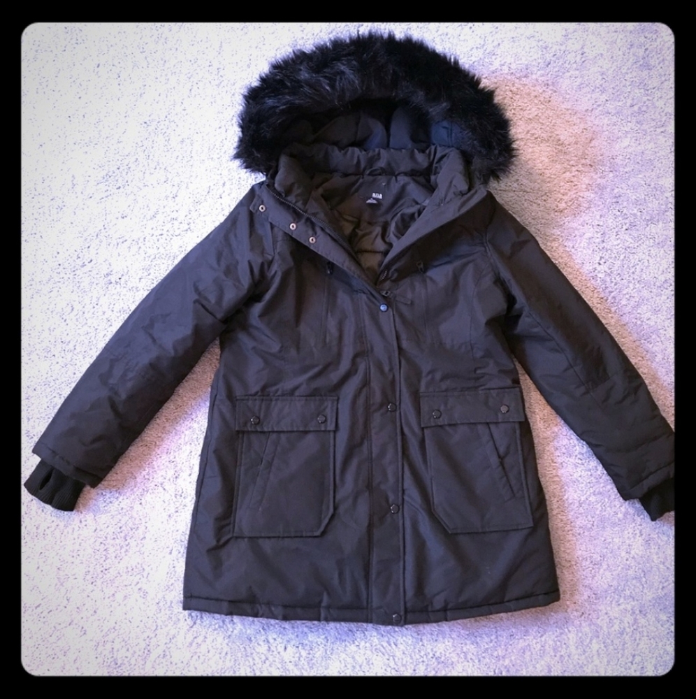 A.N.A  A New Approach Black winter Puffer coat w/ black faux fur hood